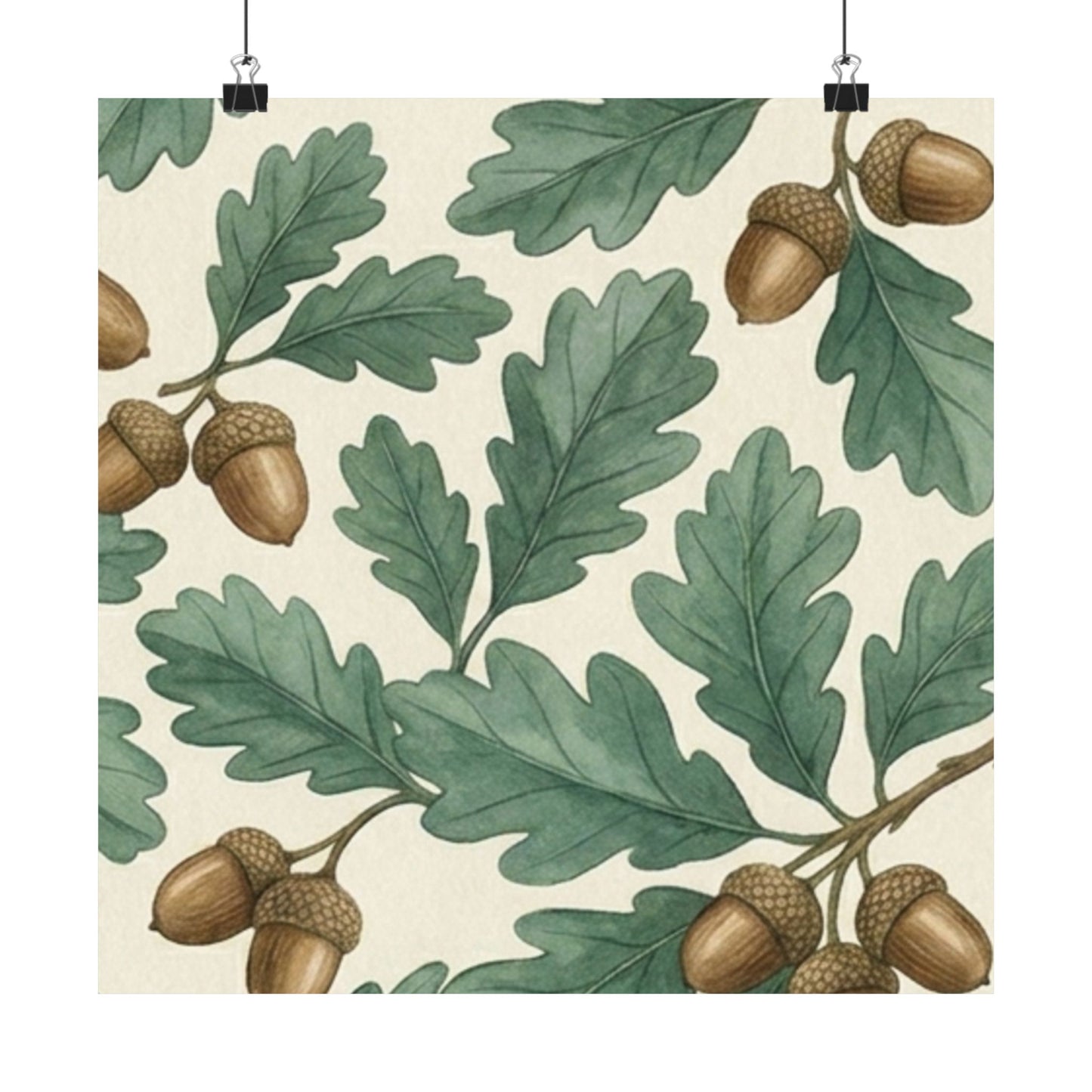 Botanical Oak & Acorns Watercolor Matte Vertical Poster