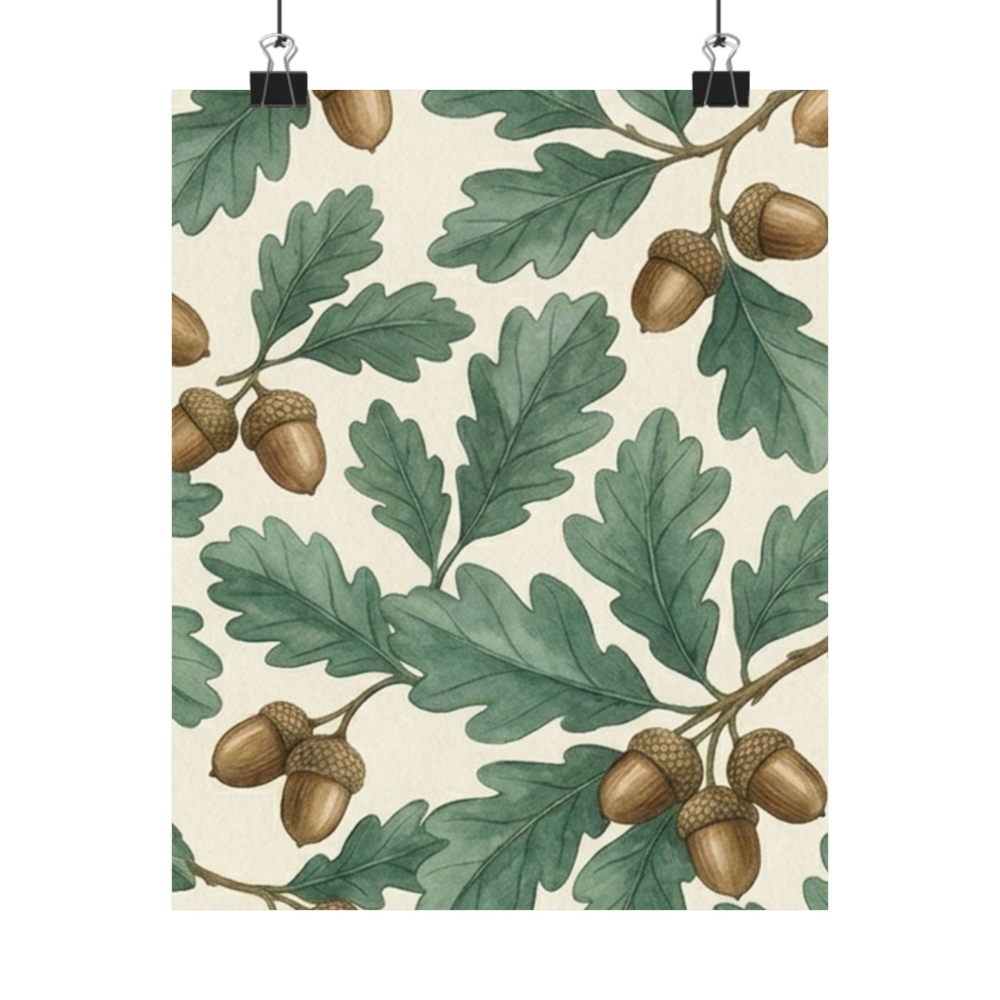 Botanical Oak & Acorns Watercolor Matte Vertical Poster