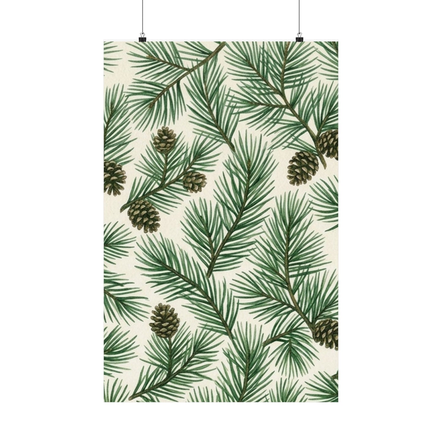 Botanical Pine Frongs Watercolor Matte Vertical Poster
