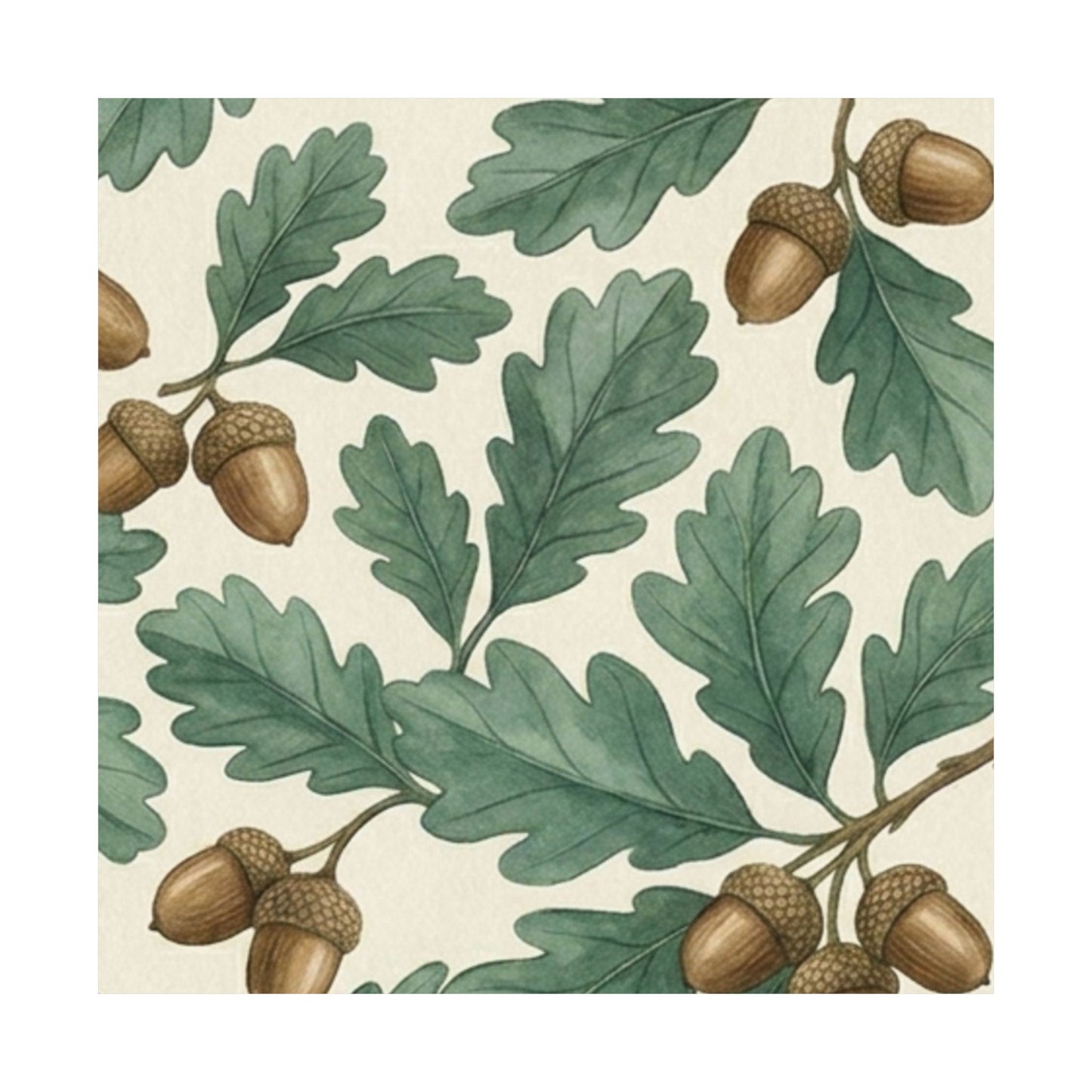 Botanical Oak & Acorns Watercolor Matte Vertical Poster