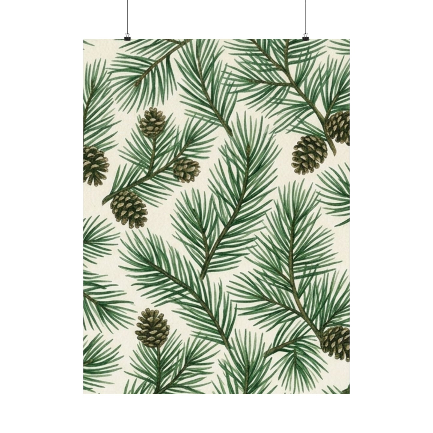 Botanical Pine Frongs Watercolor Matte Vertical Poster