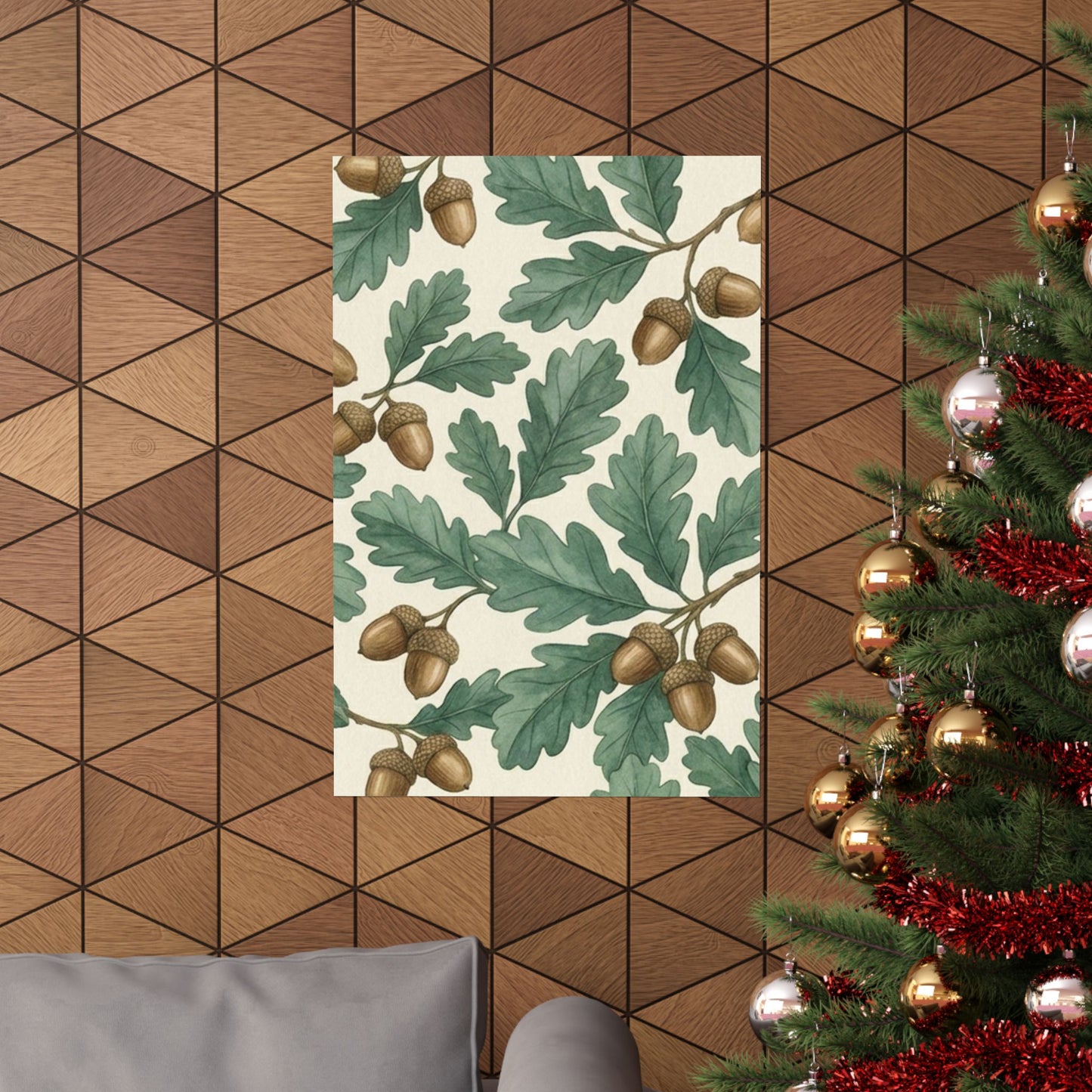 Botanical Oak & Acorns Watercolor Matte Vertical Poster