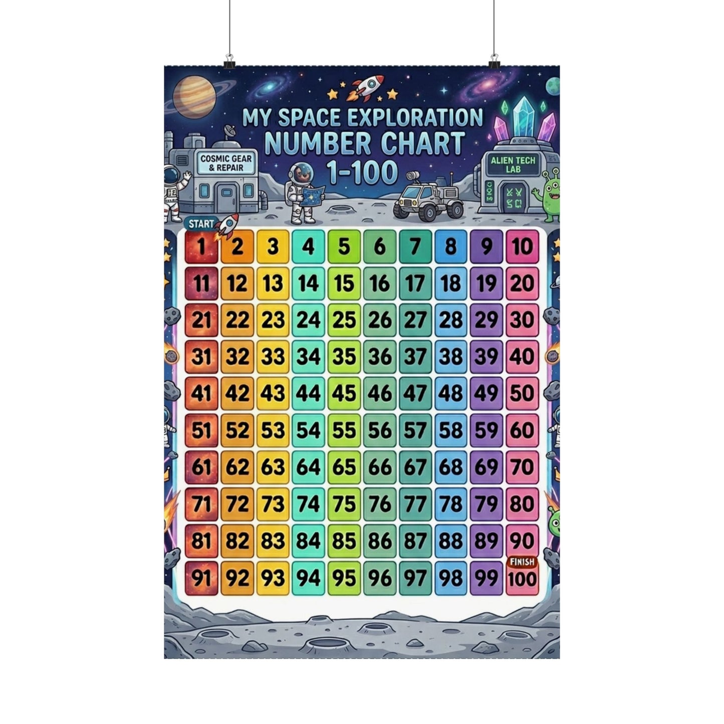 Space Universe Astronauts & Aliens Number Chart Poster 1–100 | Kids Educational Counting Poster