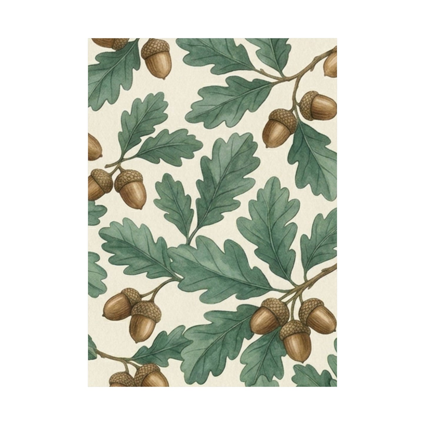 Botanical Oak & Acorns Watercolor Matte Vertical Poster