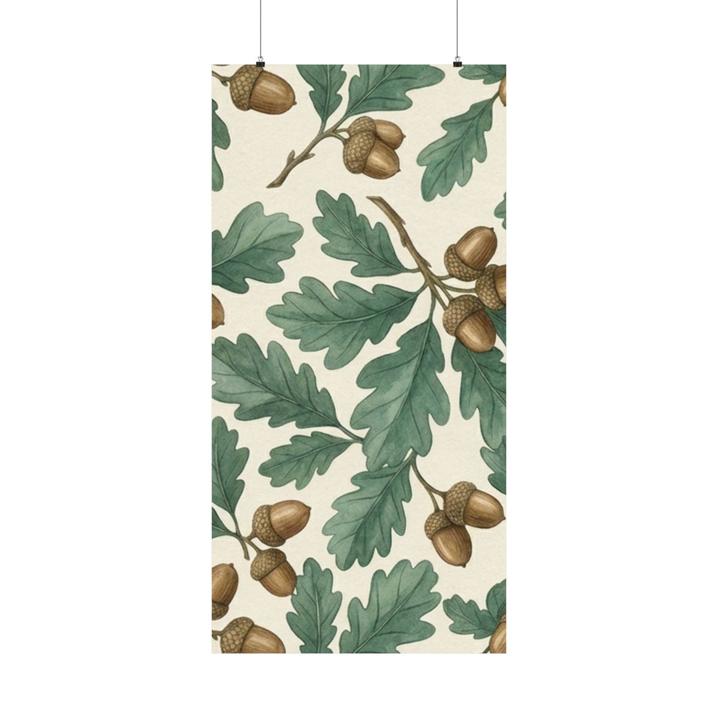Botanical Oak & Acorns Watercolor Matte Vertical Poster