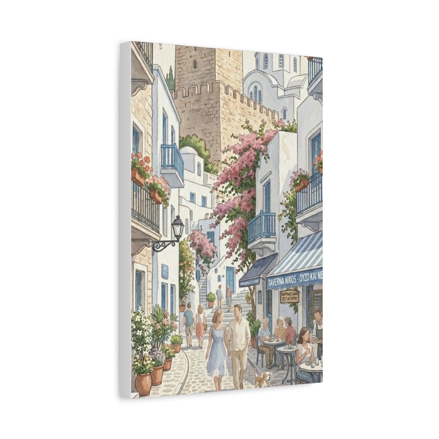 Greek Village Street | Athens, Mykonos, Santorini Greece Canvas Print