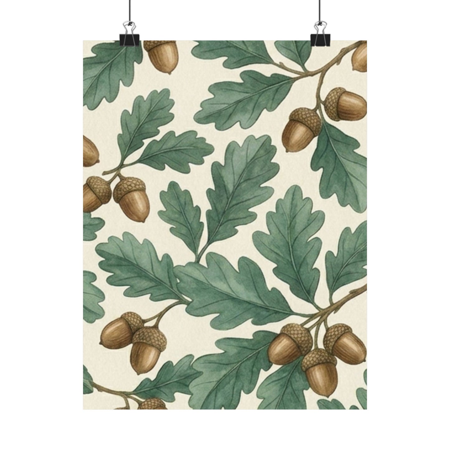 Botanical Oak & Acorns Watercolor Matte Vertical Poster