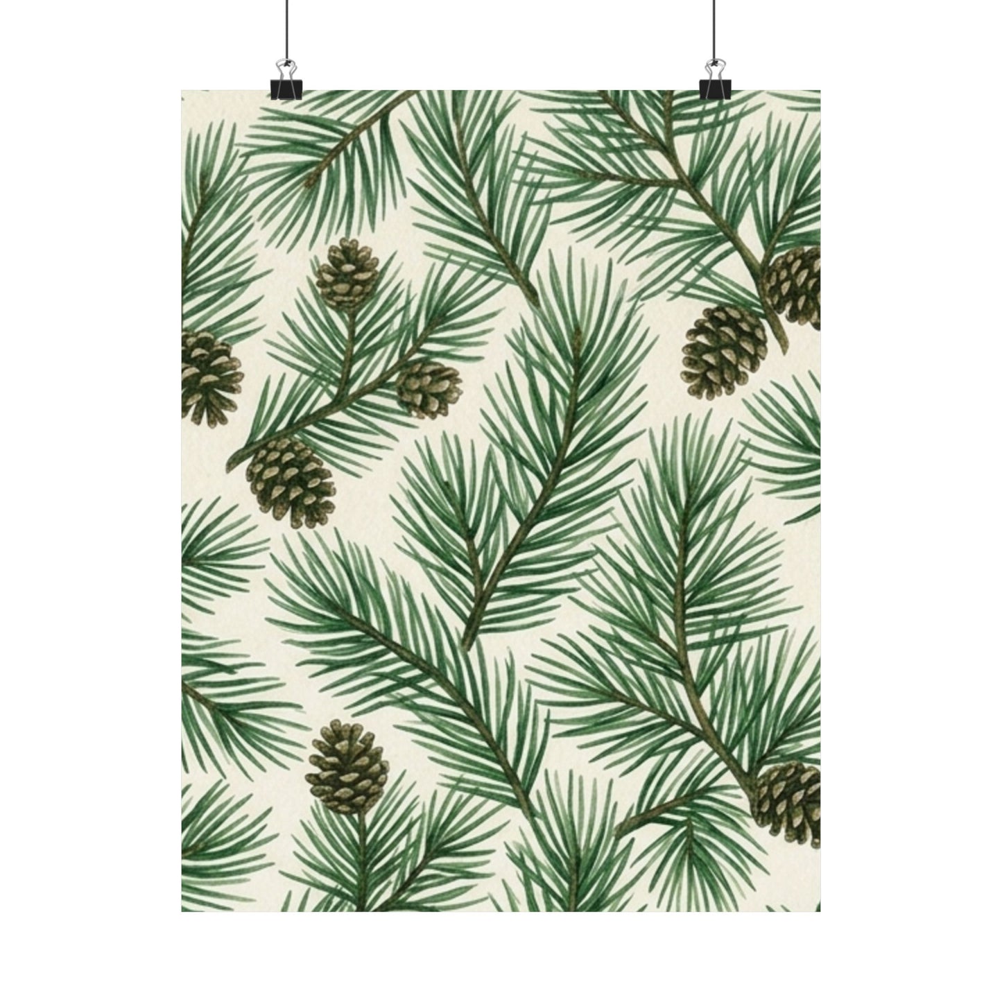 Botanical Pine Frongs Watercolor Matte Vertical Poster