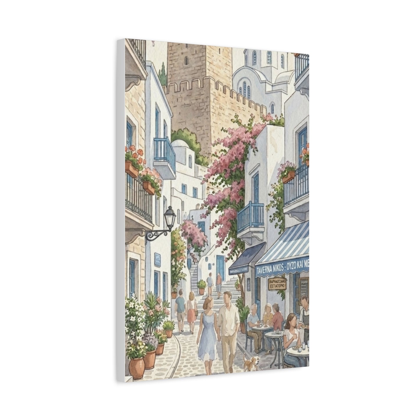 Greek Village Street | Athens, Mykonos, Santorini Greece Canvas Print