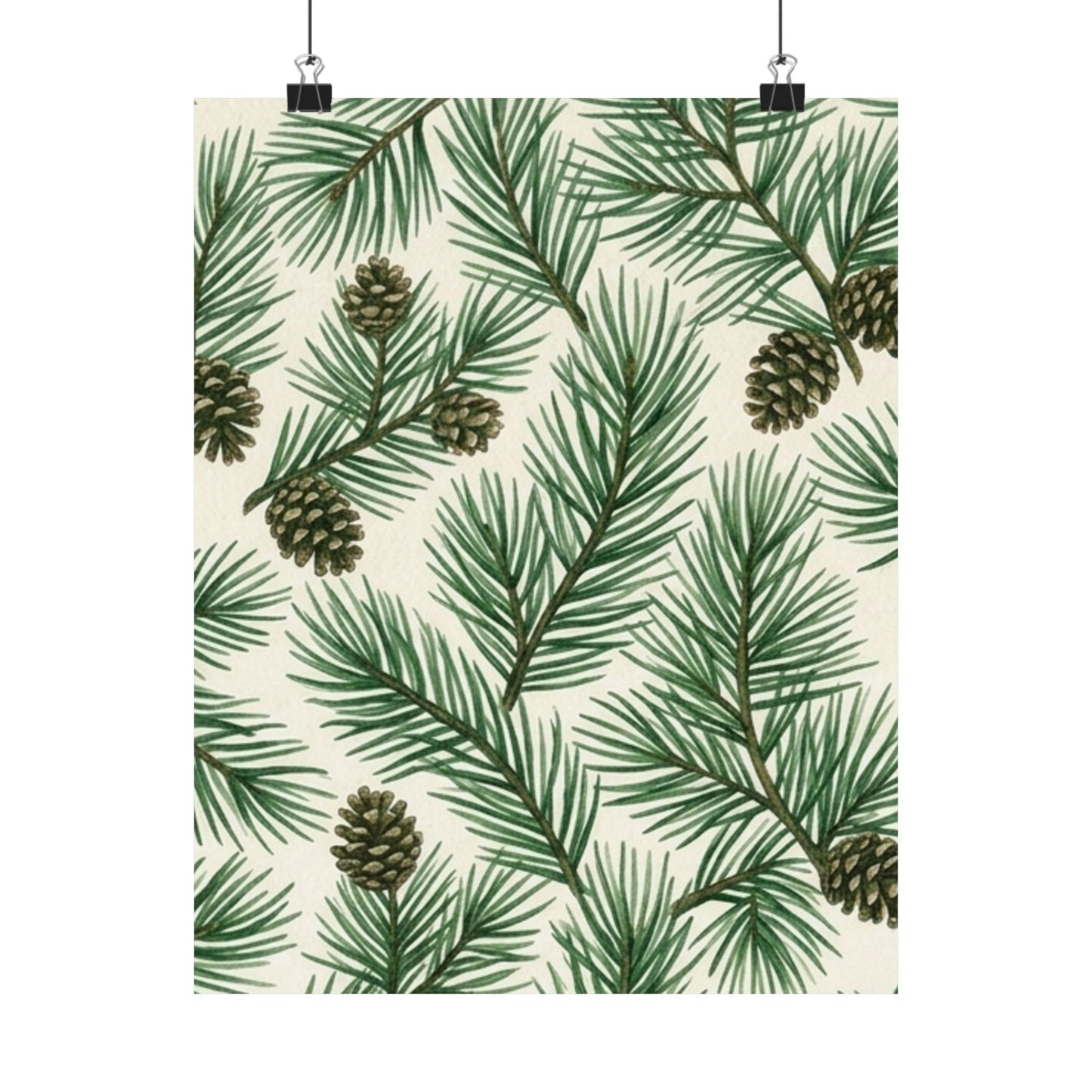 Botanical Pine Frongs Watercolor Matte Vertical Poster