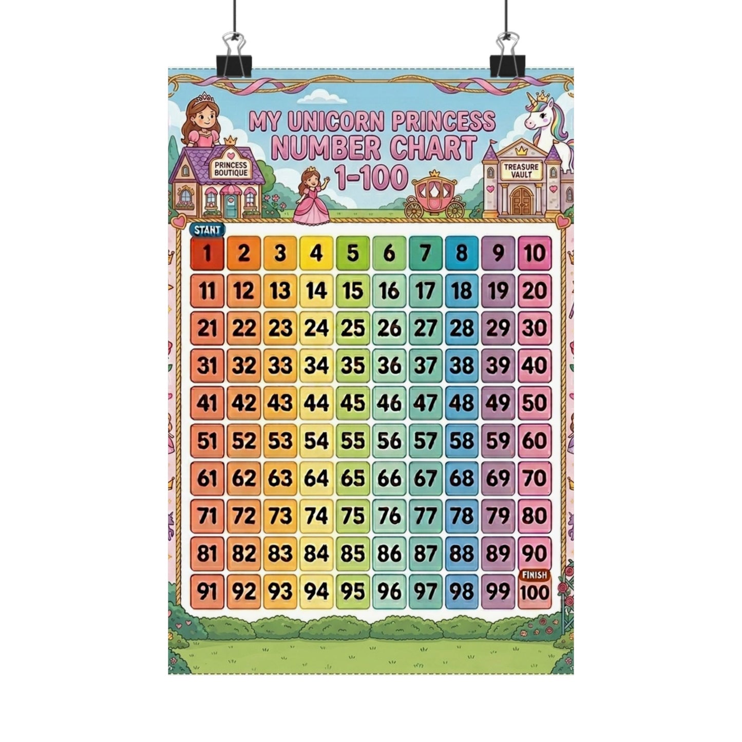 Unicorn Princess Number Chart Poster 1–100 | Kids Educational Counting Poster