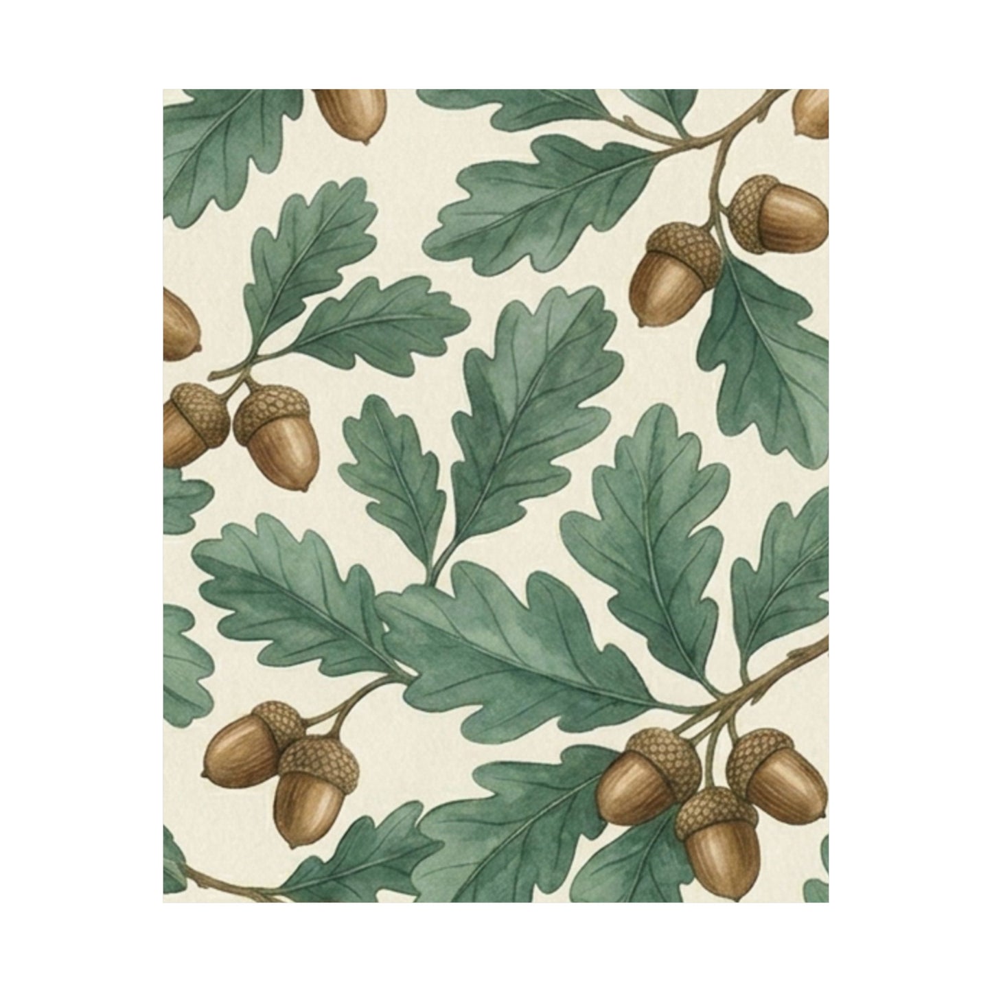 Botanical Oak & Acorns Watercolor Matte Vertical Poster
