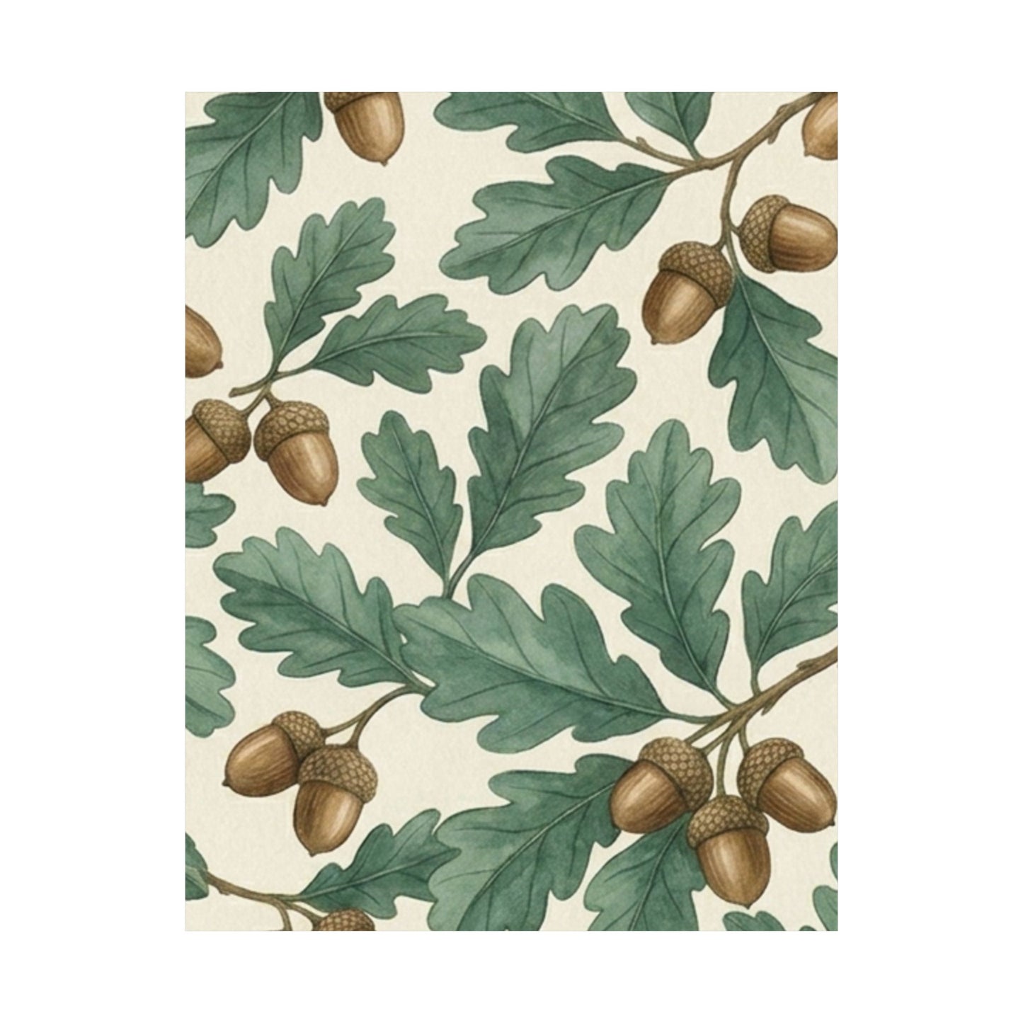 Botanical Oak & Acorns Watercolor Matte Vertical Poster