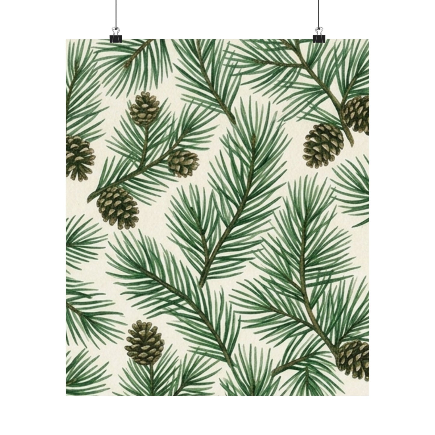 Botanical Pine Frongs Watercolor Matte Vertical Poster