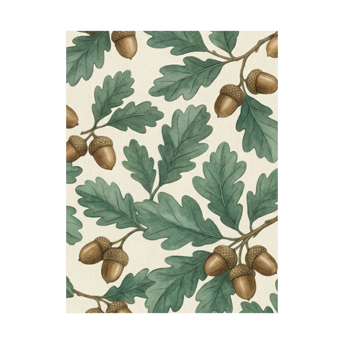 Botanical Oak & Acorns Watercolor Matte Vertical Poster