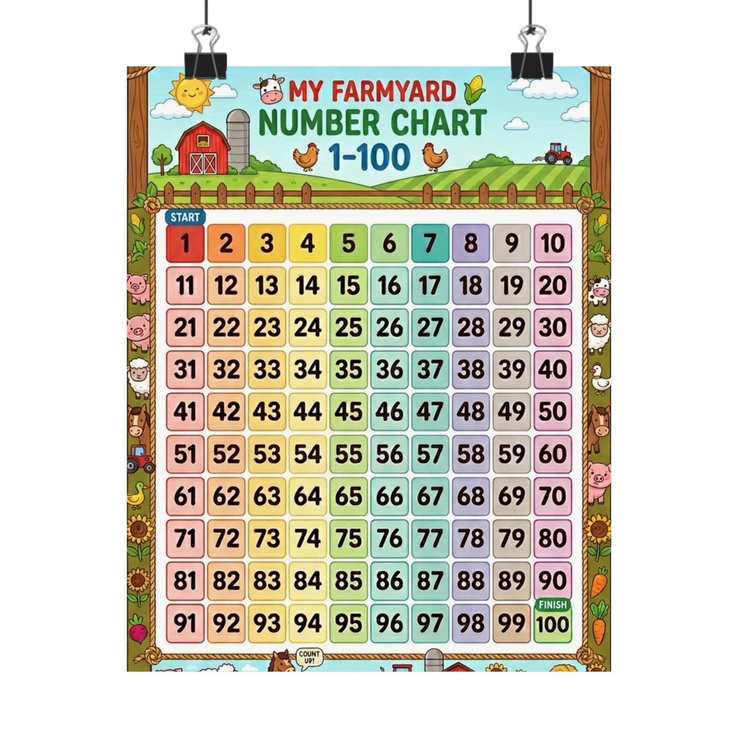 Farmyard Number Chart Poster 1–100 | Kids Educational Counting Poster