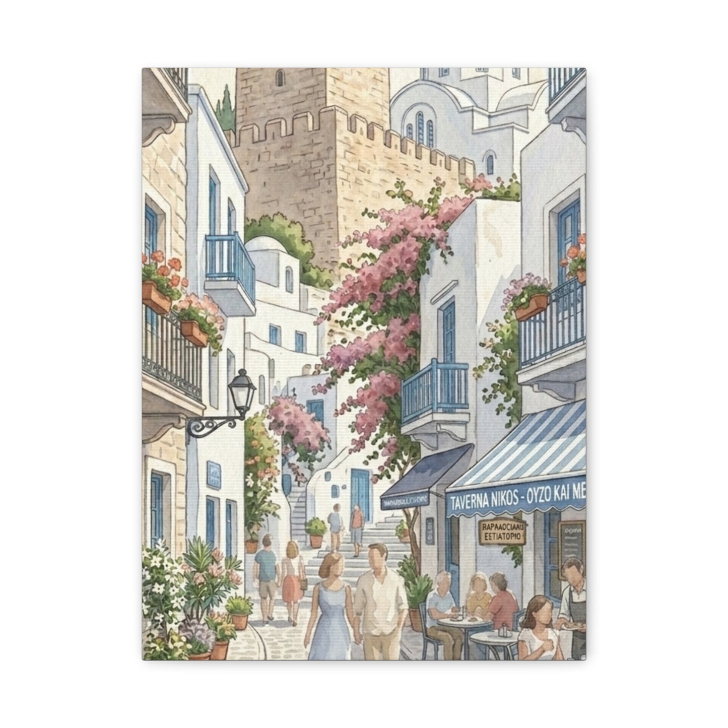 Greek Village Street | Athens, Mykonos, Santorini Greece Canvas Print