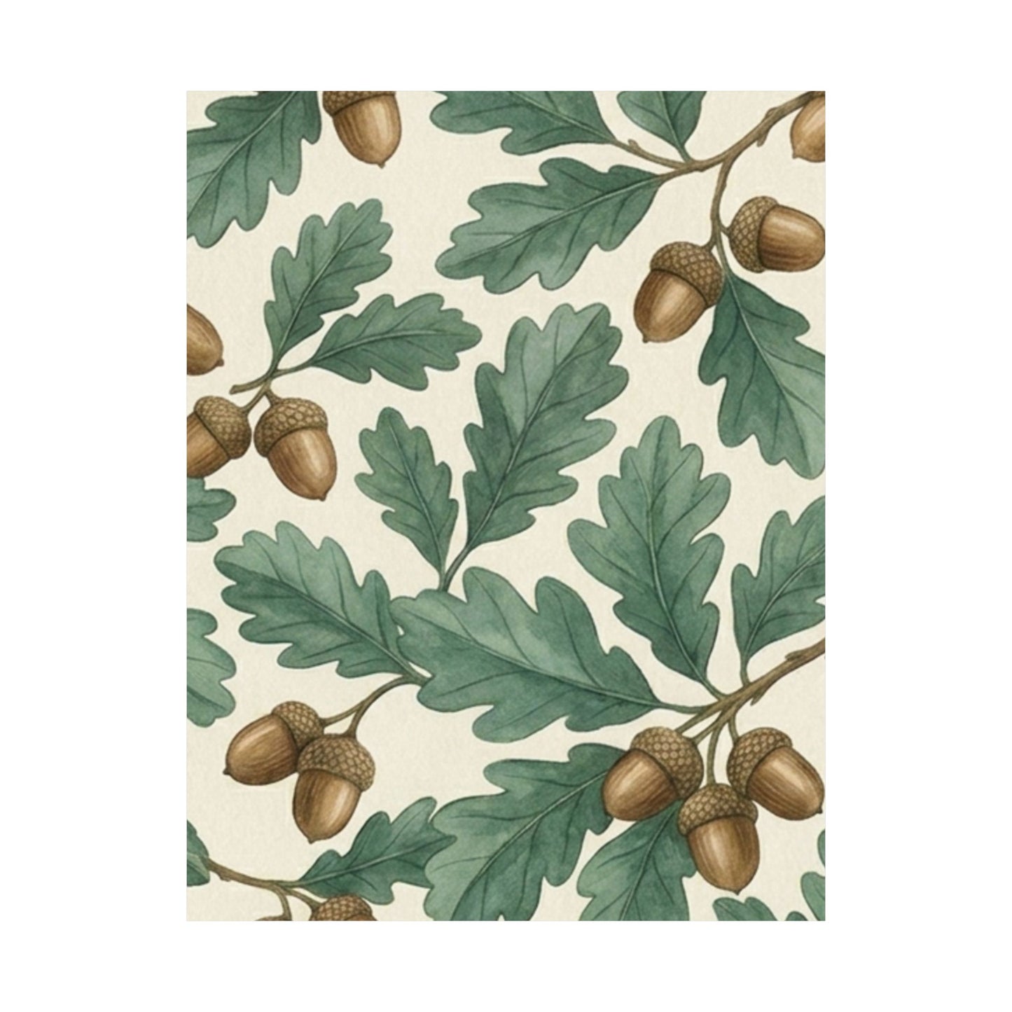 Botanical Oak & Acorns Watercolor Matte Vertical Poster