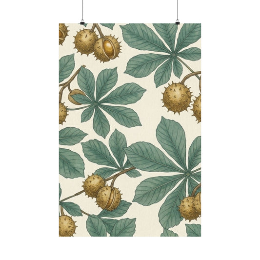 Botanical Conker Watercolor Matte Vertical Poster