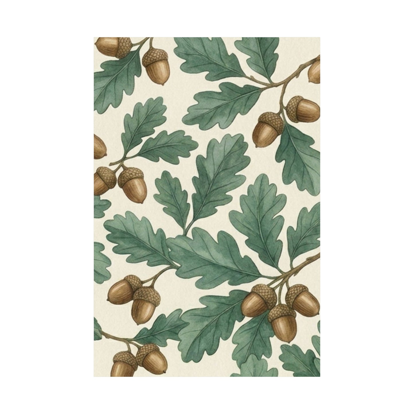 Botanical Oak & Acorns Watercolor Matte Vertical Poster