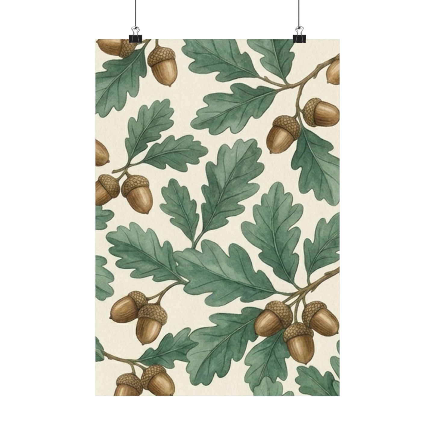 Botanical Oak & Acorns Watercolor Matte Vertical Poster