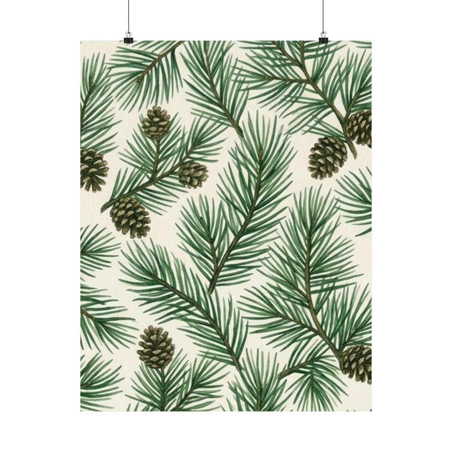 Botanical Pine Frongs Watercolor Matte Vertical Poster