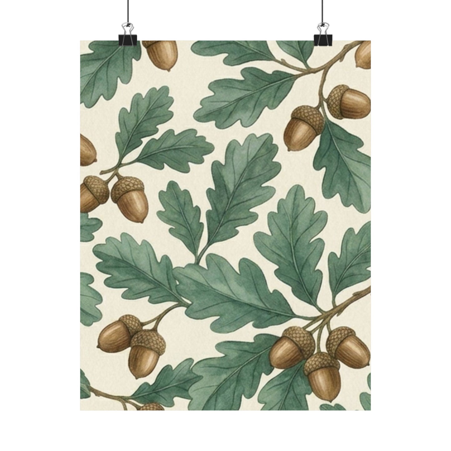Botanical Oak & Acorns Watercolor Matte Vertical Poster
