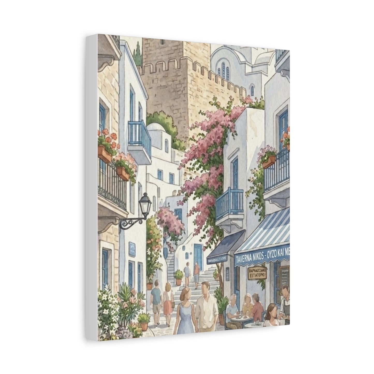 Greek Village Street | Athens, Mykonos, Santorini Greece Canvas Print