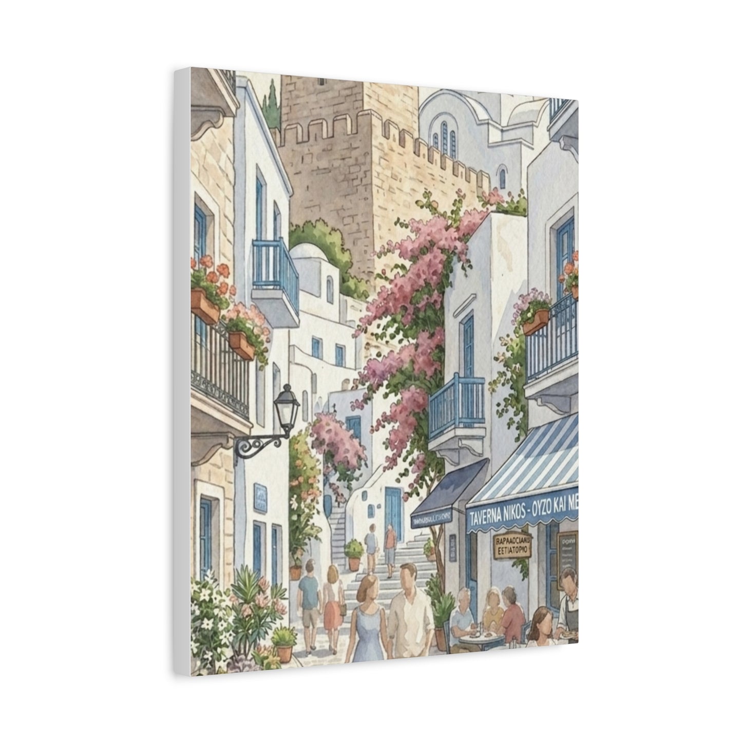 Greek Village Street | Athens, Mykonos, Santorini Greece Canvas Print