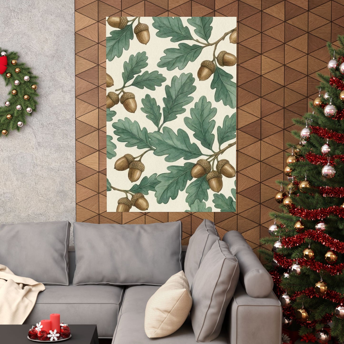Botanical Oak & Acorns Watercolor Matte Vertical Poster