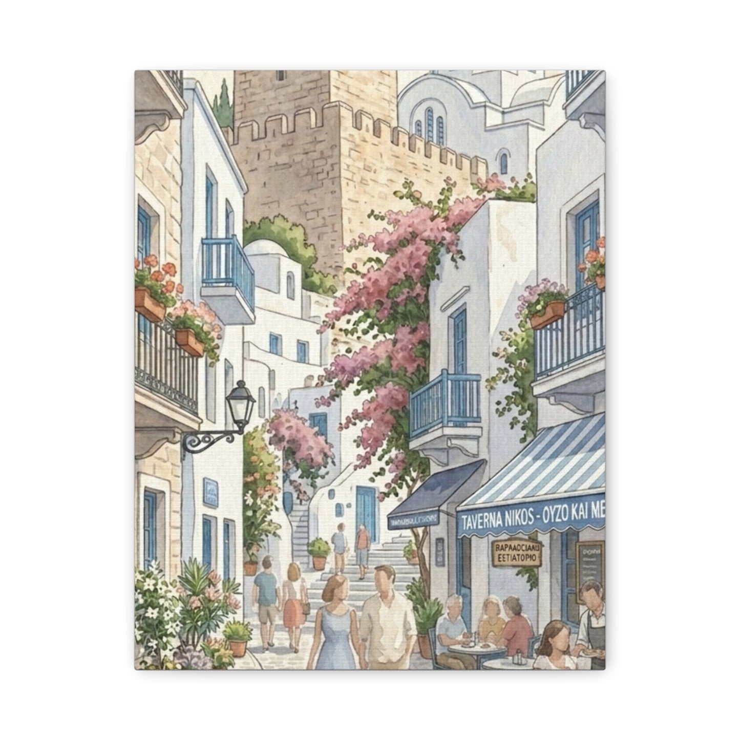 Greek Village Street | Athens, Mykonos, Santorini Greece Canvas Print