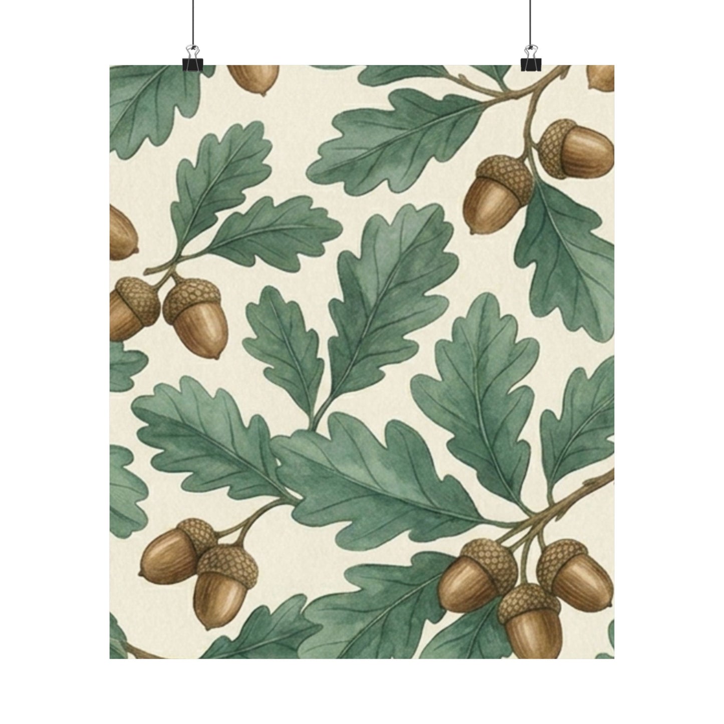 Botanical Oak & Acorns Watercolor Matte Vertical Poster