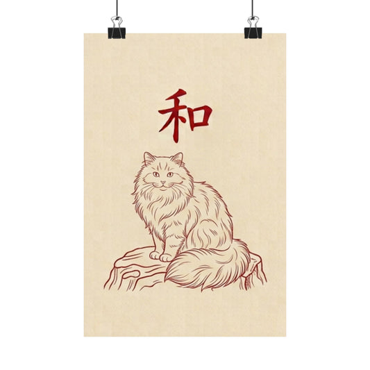 Japanese Peace Cat Meditation Matte Poster