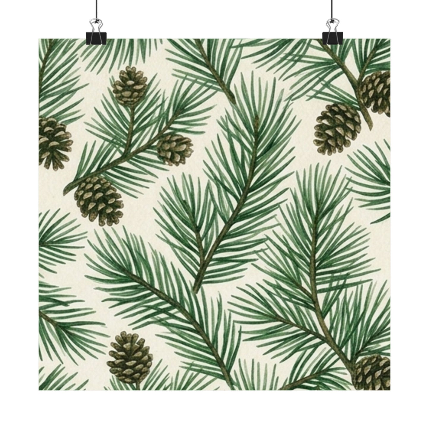 Botanical Pine Frongs Watercolor Matte Vertical Poster