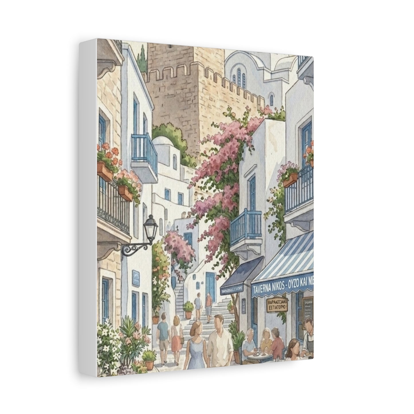 Greek Village Street | Athens, Mykonos, Santorini Greece Canvas Print