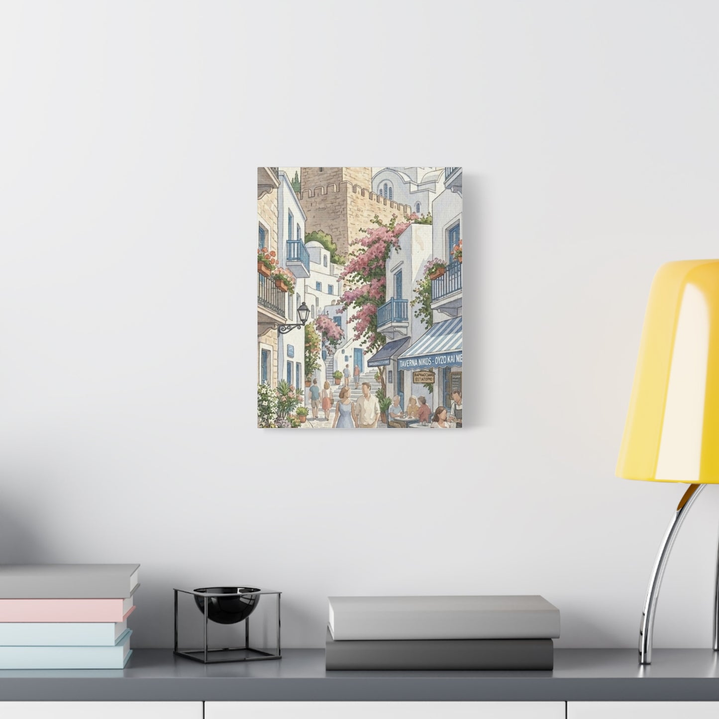 Greek Village Street | Athens, Mykonos, Santorini Greece Canvas Print