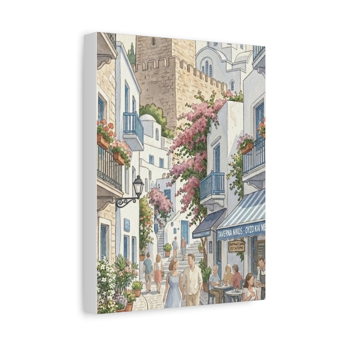 Greek Village Street | Athens, Mykonos, Santorini Greece Canvas Print