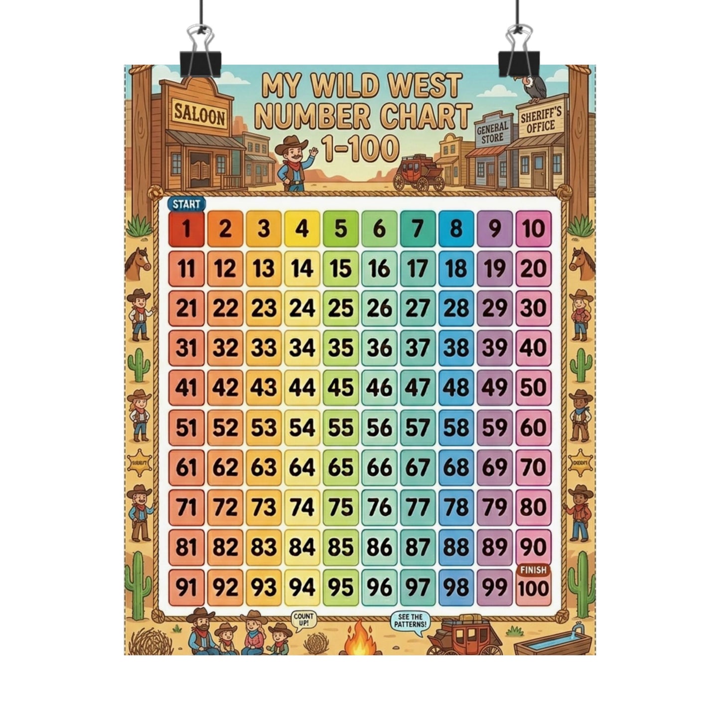 Cow Boy Wild West Number Chart Poster 1–100 | Kids Educational Counting Poster